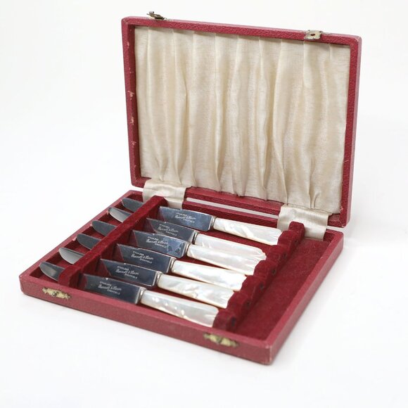 Vintage Bennett & Heron Sheffield Dessert Knives Set of 6 | Mother of Pearl Hand - Picture 12 of 12